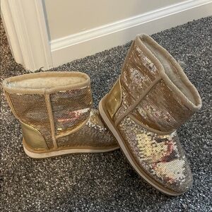 Girls Sequin Gold Boots